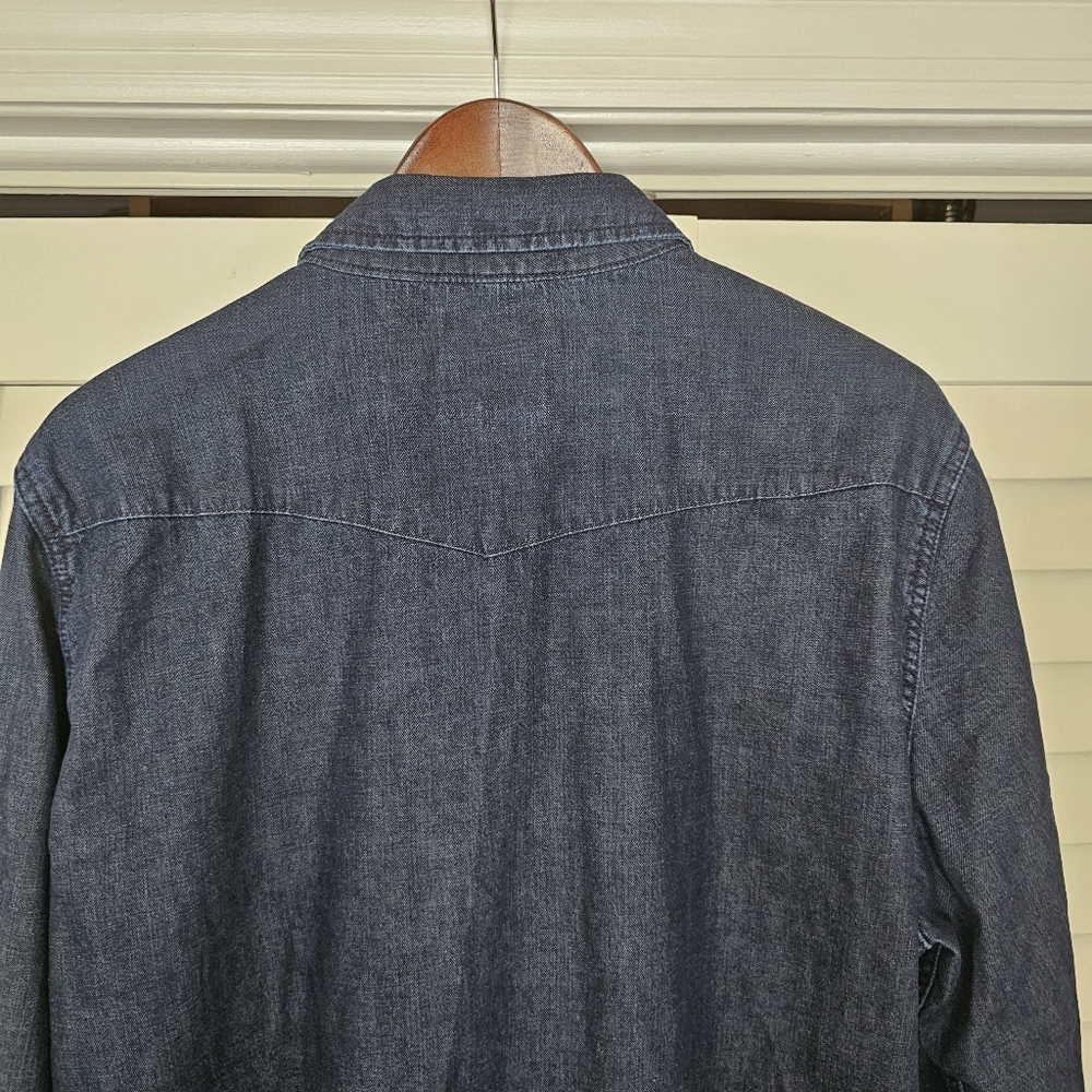 Lands End Blake Shelton Denim Jean Shirt Size L Pearl Snap Front Mens Blue - Picture 11 of 14